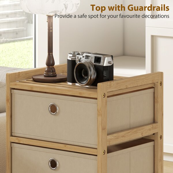 HOMCOM Chest of Drawers, 5 Fabric Drawers Narrow Dresser with Bamboo Frame, Cream White