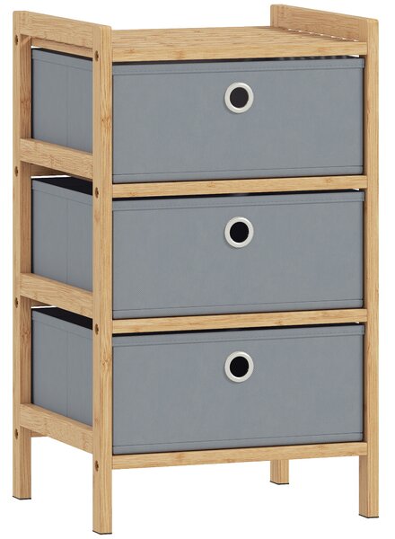 HOMCOM Chest of Drawers, 3 Fabric Drawers Narrow Dresser with Bamboo Frame, Light Grey