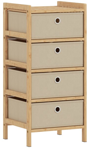 HOMCOM Chest of Drawers, 4 Fabric Drawers Narrow Dresser with Bamboo Frame, Cream White
