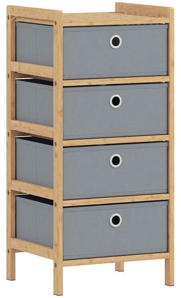 HOMCOM Chest of Drawers, 4 Fabric Drawers Narrow Dresser with Bamboo Frame, Light Grey