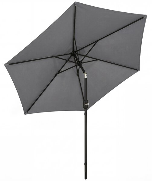 Outsunny 2.6 m Garden Parasol Umbrella with Aluminium Pole, Outdoor Patio Umbrella with Tilt and Crank, Vent, Grey