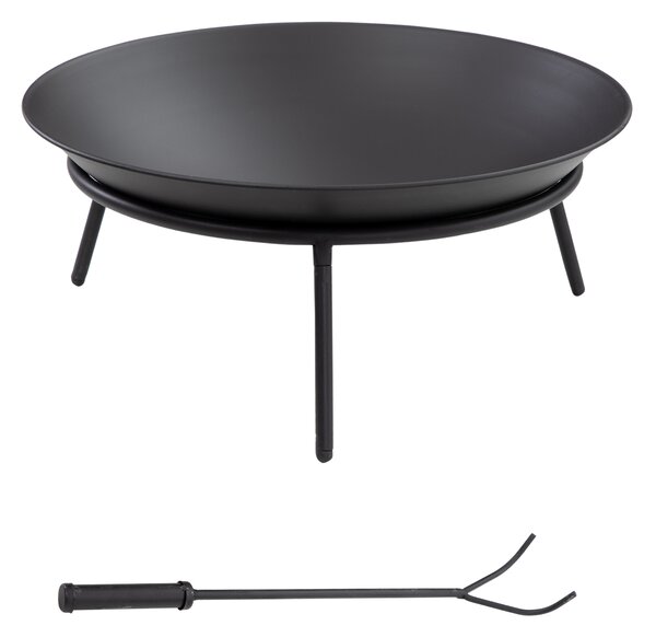 Outsunny Outdoor Fire Pit, Portable Round Firepit with Poker, for Garden, Camping, Bonfire, Picnic, Dia. 47 x 21 cm, Black