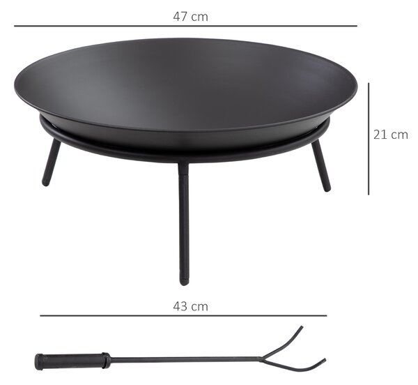 Outsunny Outdoor Fire Pit, Portable Round Firepit with Poker, for Garden, Camping, Bonfire, Picnic, Dia. 47 x 21 cm, Black