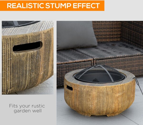 Outsunny Outdoor Fire Pit, 61.5 cm Metal Wood Burning Fireplace with Spark Cover, Poker, Woodgrain Design