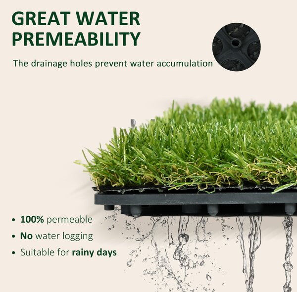 Outsunny 10-Piece Artificial Grass Set, Weatherproof Turf Tiles, 25mm Pile Height, Outdoor Carpet for Garden, Balcony & Patio, 30 x 30cm, Dark Green