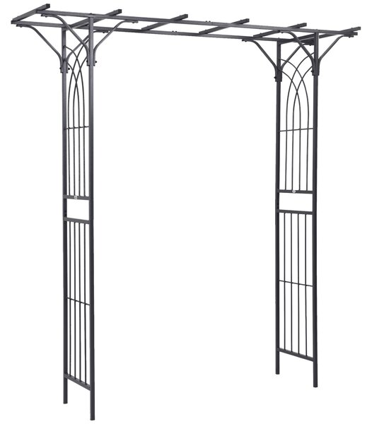 Outsunny 210cm Decorative Metal Garden Trellis Arch with Durable Steel Tubing & Elegant Scrollwork, Great for Weddings, Dark Gre
