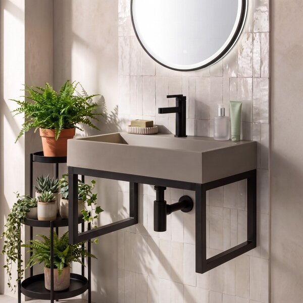 Conglomerate washbasin Rea GOYA TAUPE 50CM + Frame