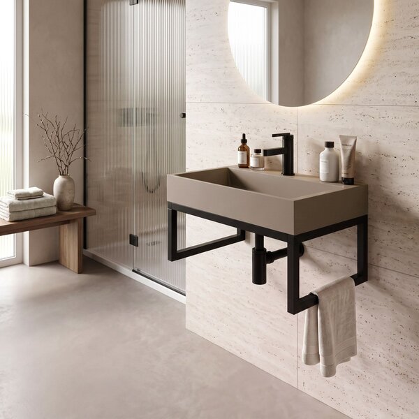 Conglomerate washbasin Rea GOYA TAUPE 50CM + Frame