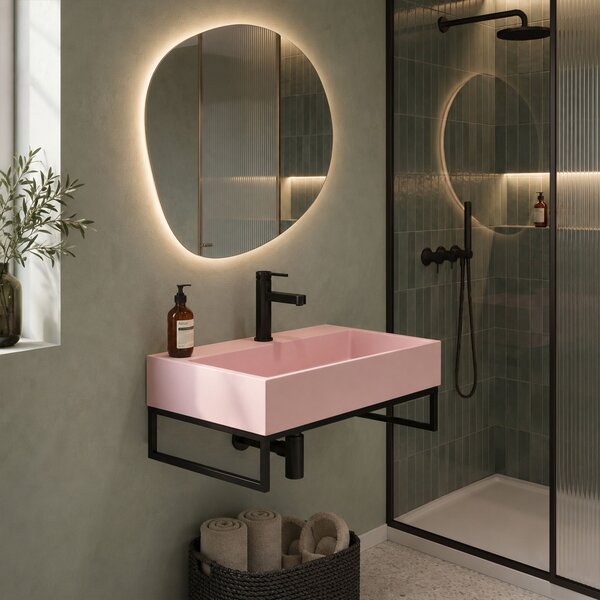 Conglomerate washbasin GOYA PINK 60CM + Frame