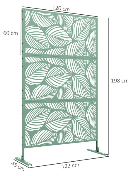 Outsunny Metal Decorative Privacy Screen Outdoor Divider, Green Leaf