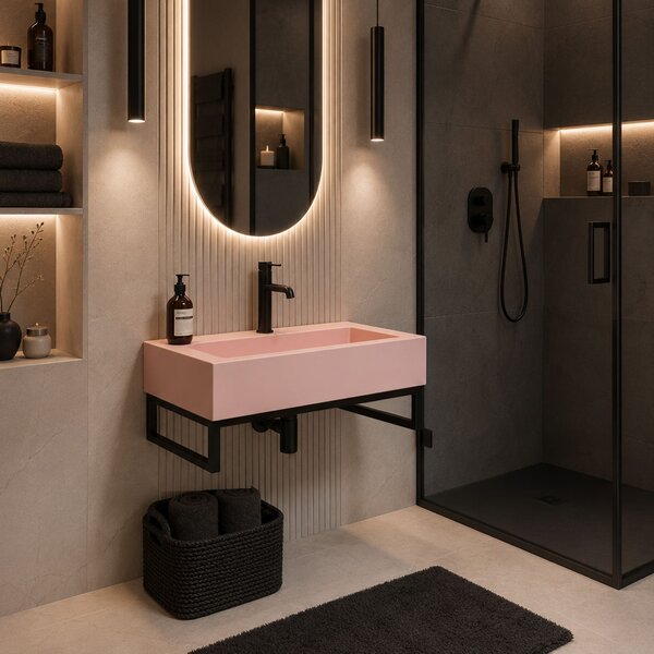 Conglomerate washbasin GOYA PINK 60CM + Frame
