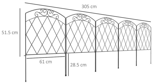 Outsunny 3m Decorative Metal Garden Fence - Diamond and Swirl Pattern