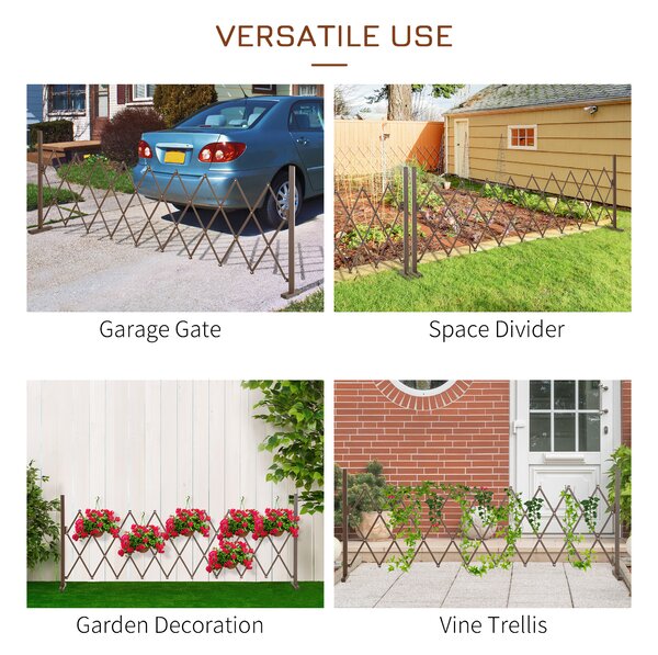 Outsunny Set of 2 Expanding Garden Fencc, Aluminium Freestanding Foldable Picket Fence, 300cmx103.5 cm, Dark Brown