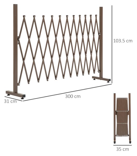 Outsunny Set of 2 Expanding Garden Fencc, Aluminium Freestanding Foldable Picket Fence, 300cmx103.5 cm, Dark Brown