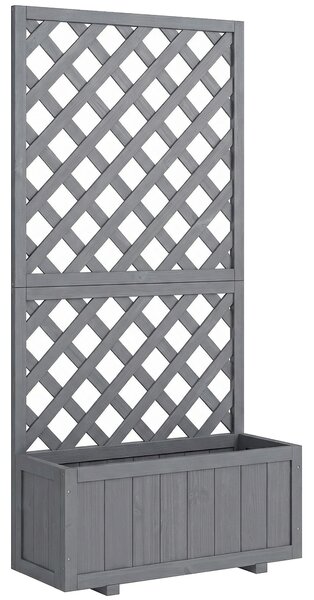 Outsunny Wood Planter with Trellis for Climbing Plants, Raised Bed, Planter Box with Drainage Holes to Grow Herbs Flowers, Grey