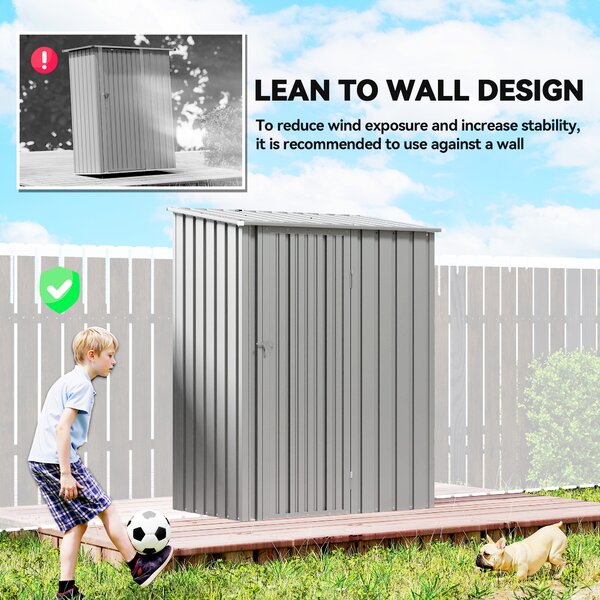 Outsunny 5ft x 3ft Garden Storage Shed, Outdoor Metal Shed with Sloped Roof, Aluminium Grey