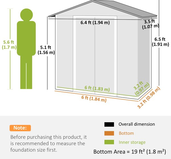 Outsunny 6.5 x 3.5ft Metal Garden Storage Shed - Light Grey