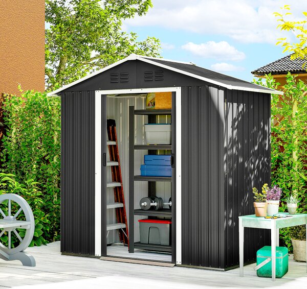 Outsunny 6.5 x 3.5ft Metal Garden Storage Shed - Dark Grey