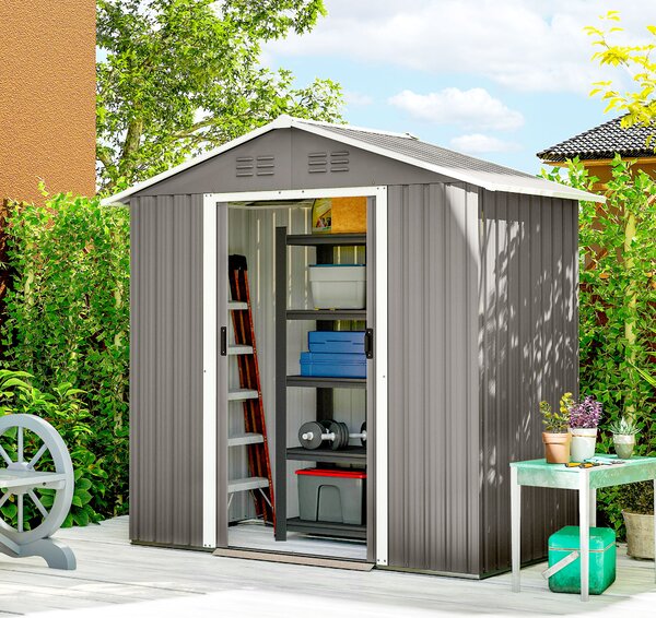 Outsunny 6.5 x 3.5ft Metal Garden Storage Shed - Light Grey