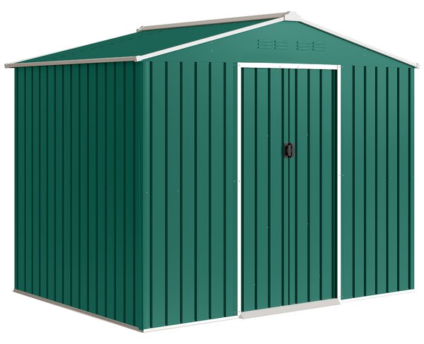 Outsunny 8 x 6ft Galvanised Steel Shed, with Double Door - Green