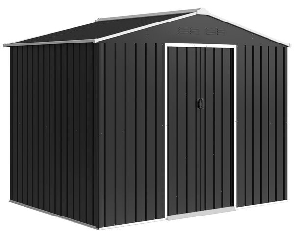 Outsunny 8 x 6ft Galvanised Steel Shed, with Double Door - Dark Grey
