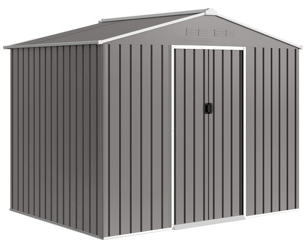 Outsunny 8 x 6ft Galvanised Steel Shed, with Double Door - Light Grey