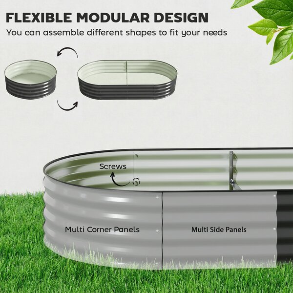 Outsunny Galvanised Raised Garden Bed, Metal Planter Box with Safety Edging, for Flowers, Herbs, Succulents, Dark Grey