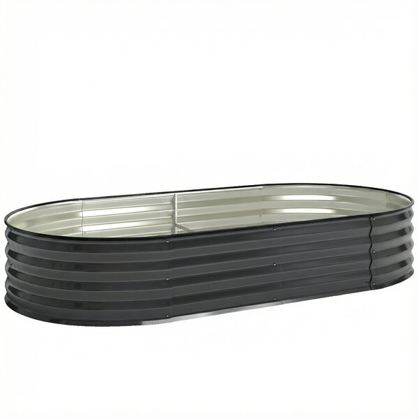 Outsunny Galvanised Raised Garden Bed, Metal Planter Box with Safety Edging, for Flowers, Herbs, Succulents, Dark Grey