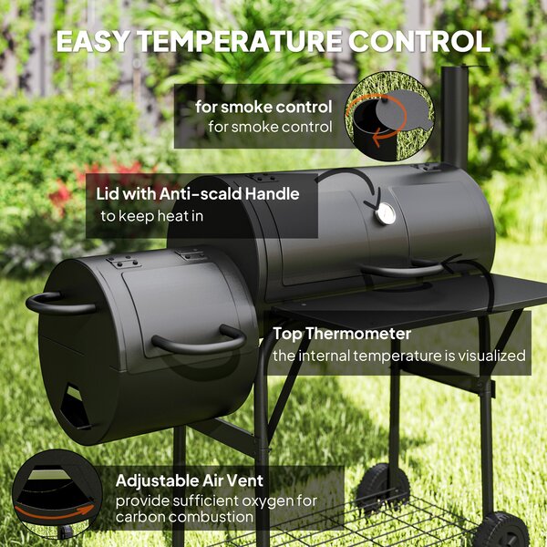 Outsunny Barbecue Grill Portable Outdoor Charcoal BBQ Grill with Offset Smoker 109 x 60 x 120 cm Black