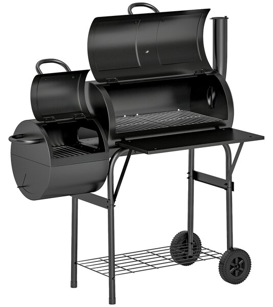 Outsunny Barbecue Grill Portable Outdoor Charcoal BBQ Grill with Offset Smoker 109 x 60 x 120 cm Black