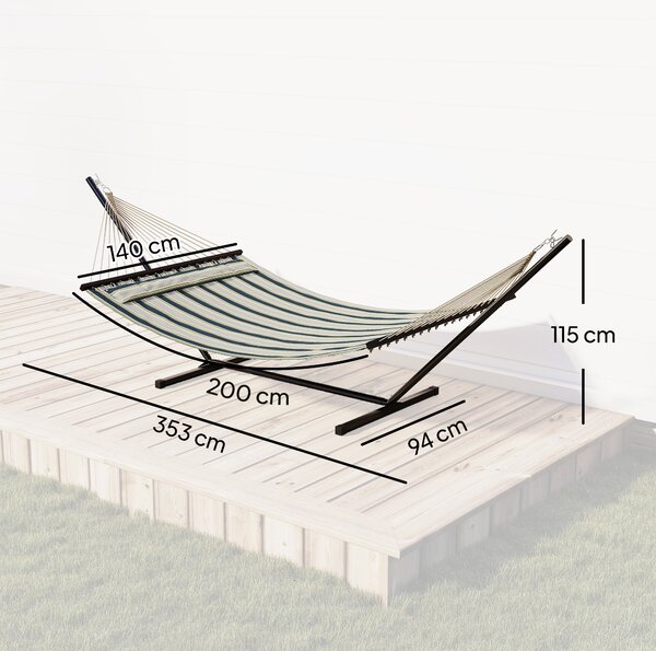 Outsunny Outdoor Hammock with Stand Detachable Pillow Striped Swing Steel Frame, for Garden, Patio, Green