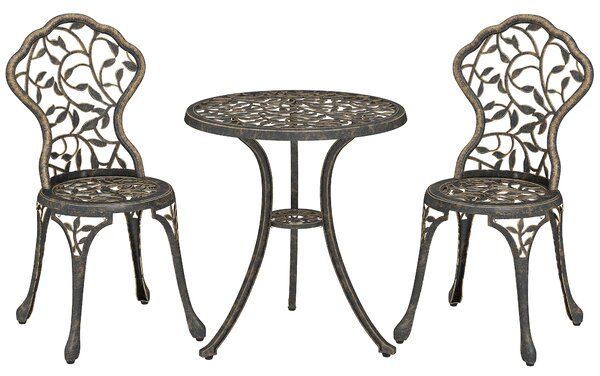 Outsunny 3 Pcs Aluminium Bistro Set Garden Furniture Dining Table Chairs Outdoor Seat Patio Seater Brown