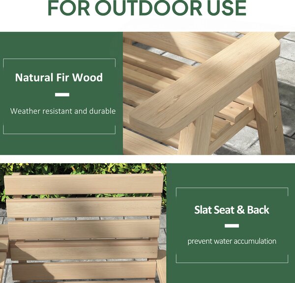 Outsunny Fir Wood Convertible 2 to 3 Seater Outdoor Garden Bench, Natural Wood Finish