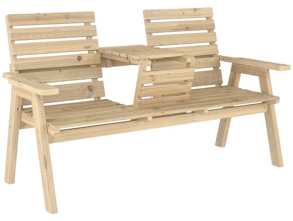 Outsunny Fir Wood Convertible 2 to 3 Seater Outdoor Garden Bench, Natural Wood Finish