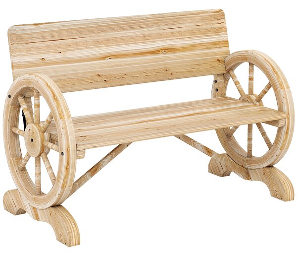 Outsunny Fir Wood 2-Seater Outdoor Garden Wagon Wheel Bench, Natural Wood Finish