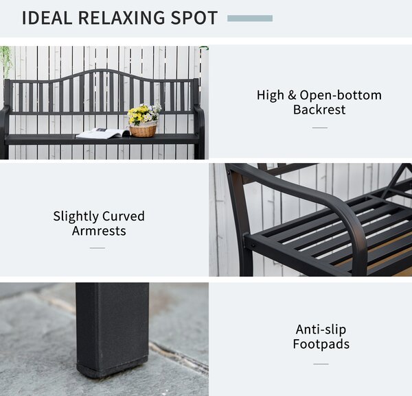 Outsunny Metal Outdoor Bench with Liftable Middle Table, Patio Loveseat, Garden Bench for Garden, Porch, Seats 2–3 People, Black
