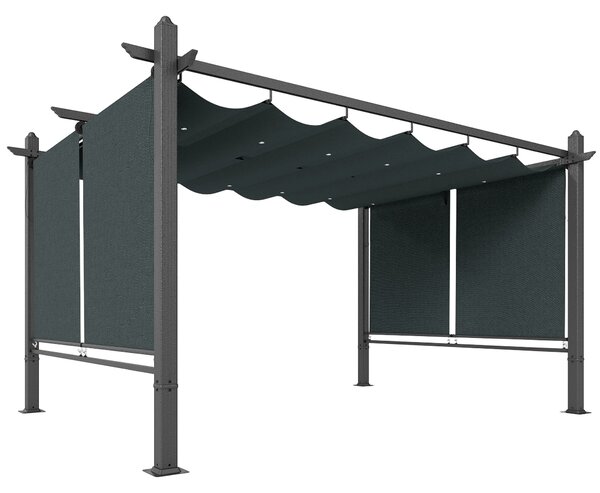 Outsunny 4 x 3 m Garden Pergola with Retractable Roof Canopy and Roll-Up Sides, Outdoor Gazebo Pergola Kit, Dark Grey