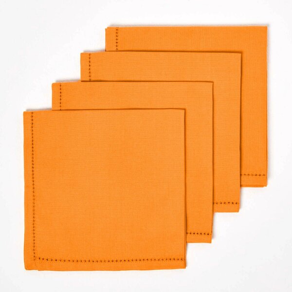 Homescapes Orange Cotton Fabric 4 Napkins Set