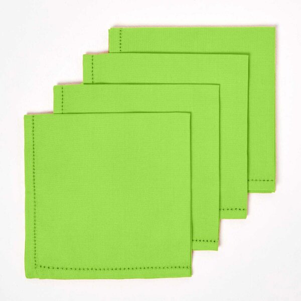 Homescapes Lime Green Cotton Fabric 4 Napkins Set