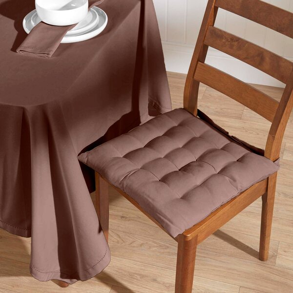 Chocolate Brown Plain Seat Pad with Button Straps Cotton 40 x 40 cm