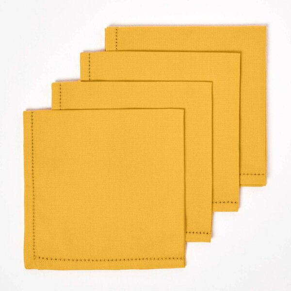 Homescapes Mustard Yellow Fabric 4 Napkins Set