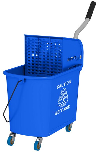 HOMCOM 20L Mop Bucket with Wringer and Handle, Mop Bucket on Wheels for Floor Cleaning, Separate Dirty and Clean Water, Blue