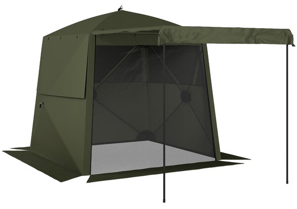 Outsunny Pop Up Gazebo Waterproof Instant Shelter with Awning Mesh Windows for Camping Patio 2 x 2 m, Army Green
