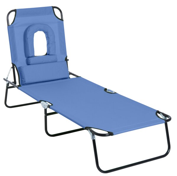 Outsunny Foldable Sun Lounger, Reclining Garden Chair with Pillow and Reading Hole, Adjustable, Blue