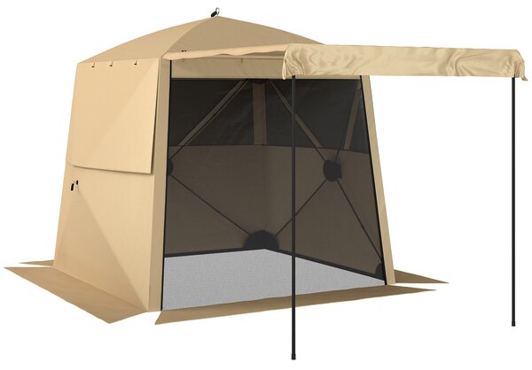 Outsunny Pop Up Gazebo Waterproof Instant Shelter with Awning Mesh Windows for Camping Patio 2 x 2 m, Khaki