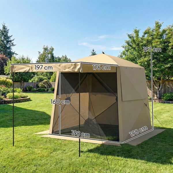 Outsunny Pop Up Gazebo Waterproof Instant Shelter with Awning Mesh Windows for Camping Patio 2 x 2 m, Khaki