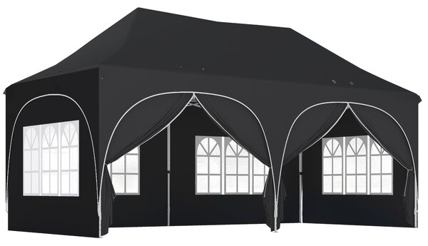 Outsunny 3 x 6m Pop Up Gazebo Shelter with Sides, 6 Sandbags, Peak Top Garden Party Tent Marquee with Carry Bag, Black