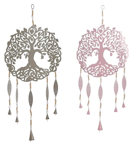 Hanging decoration Home ESPRIT Blue White Grey Pink Iron Tree 33 x 1 x 77 cm (4 Units)