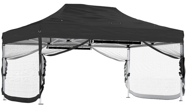 Outsunny 3 x 4.5 m Pop Up Gazebo with Mesh Nettings, UPF50+ Heavy Duty Outdoor Garden Party Tent Marquee, Black