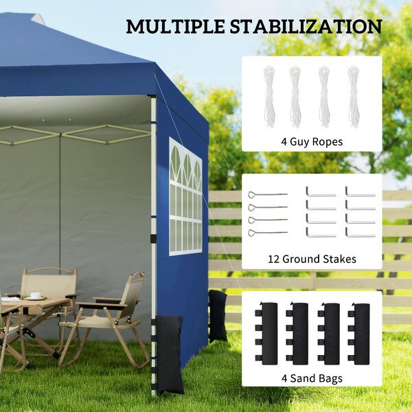 Outsunny Pop Up Canopy Waterproof Height Adjustable Gazebo with 3 Sidewalls Wheeled Bag for Parties 3 x 3 m Dark Blue